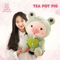 Gấu Bông Heo Cosplay Ôm Bình Trà, Heo Cute Cầm Sinh Tố 2 Gấu Bông Heo Cosplay Ếch Ôm Bình trà, Heo cute cầm trà bơ, Hàng chuẩn đẹp như hình