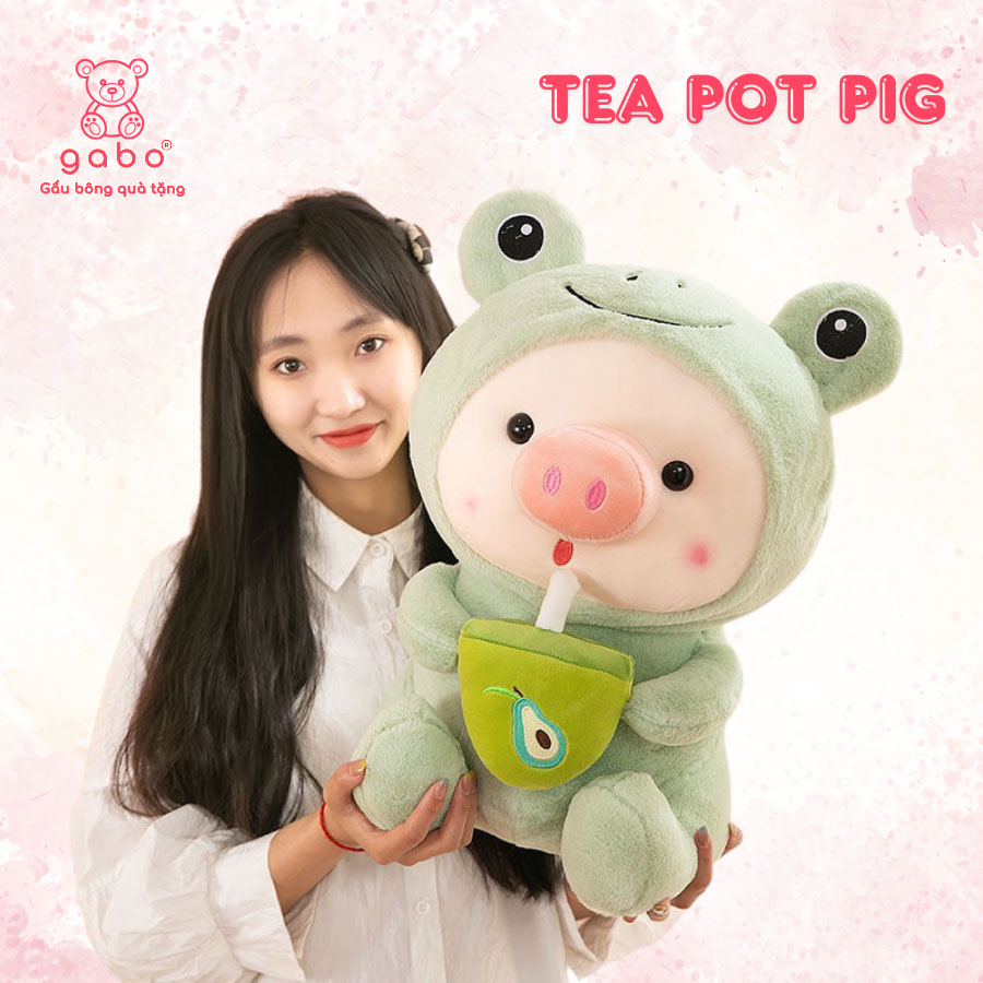 Gấu Bông Heo Cosplay Ôm Bình Trà, Heo Cute Cầm Sinh Tố 12 Gấu Bông Heo Cosplay Ếch Ôm Bình trà, Heo cute cầm trà bơ, Hàng chuẩn đẹp như hình