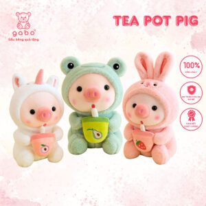 Gấu Bông Heo Cosplay Ếch Ôm Bình trà, Heo cute cầm trà bơ, Hàng chuẩn đẹp như hình