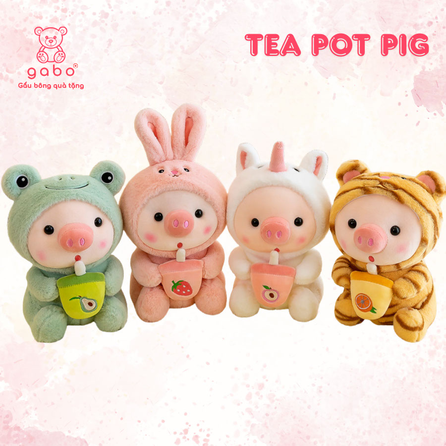 Gấu Bông Heo Cosplay Ôm Bình Trà, Heo Cute Cầm Sinh Tố 14 Gấu Bông Heo Cosplay Ếch Ôm Bình trà, Heo cute cầm trà bơ, Hàng chuẩn đẹp như hình