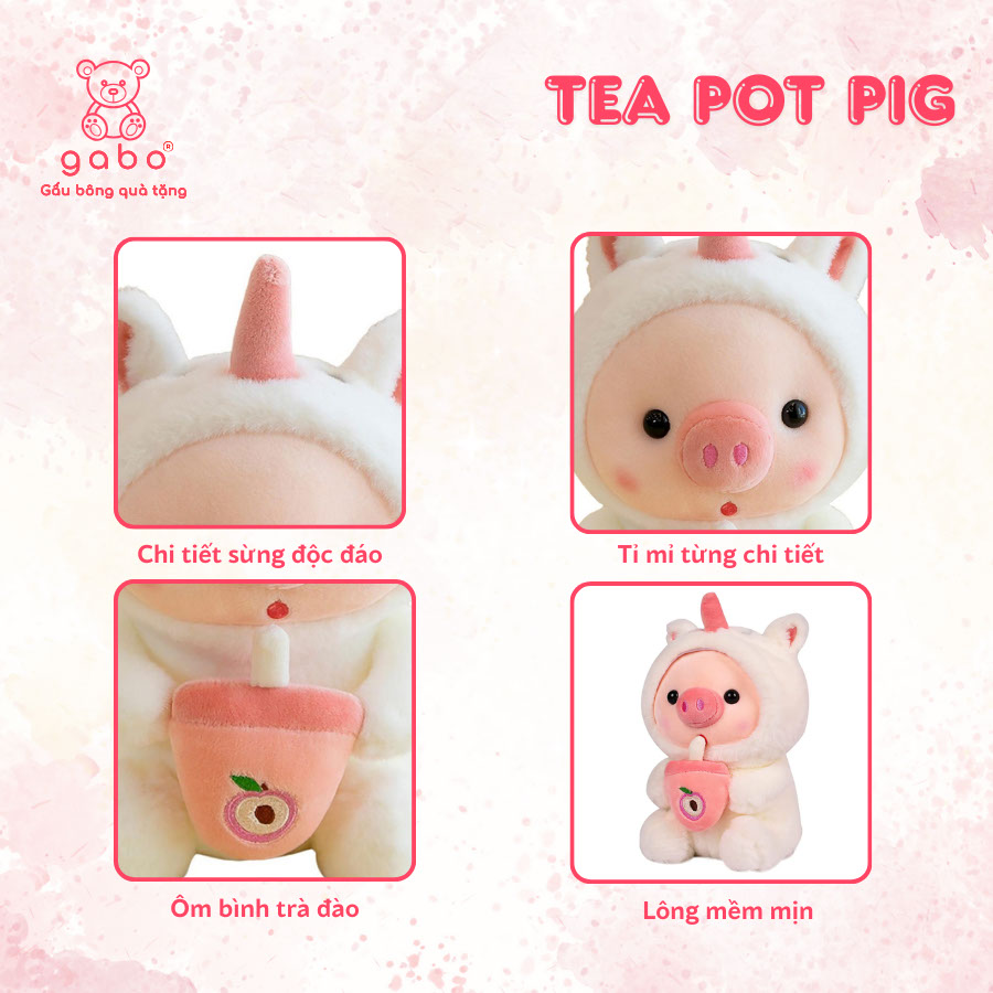 Gấu Bông Heo Cosplay Ôm Bình Trà, Heo Cute Cầm Sinh Tố 13 Gấu Bông Heo Cosplay Ếch Ôm Bình trà, Heo cute cầm trà bơ, Hàng chuẩn đẹp như hình