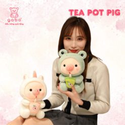 Gấu Bông Heo Cosplay Ôm Bình Trà, Heo Cute Cầm Sinh Tố 3 Gấu Bông Heo Cosplay Ếch Ôm Bình trà, Heo cute cầm trà bơ, Hàng chuẩn đẹp như hình