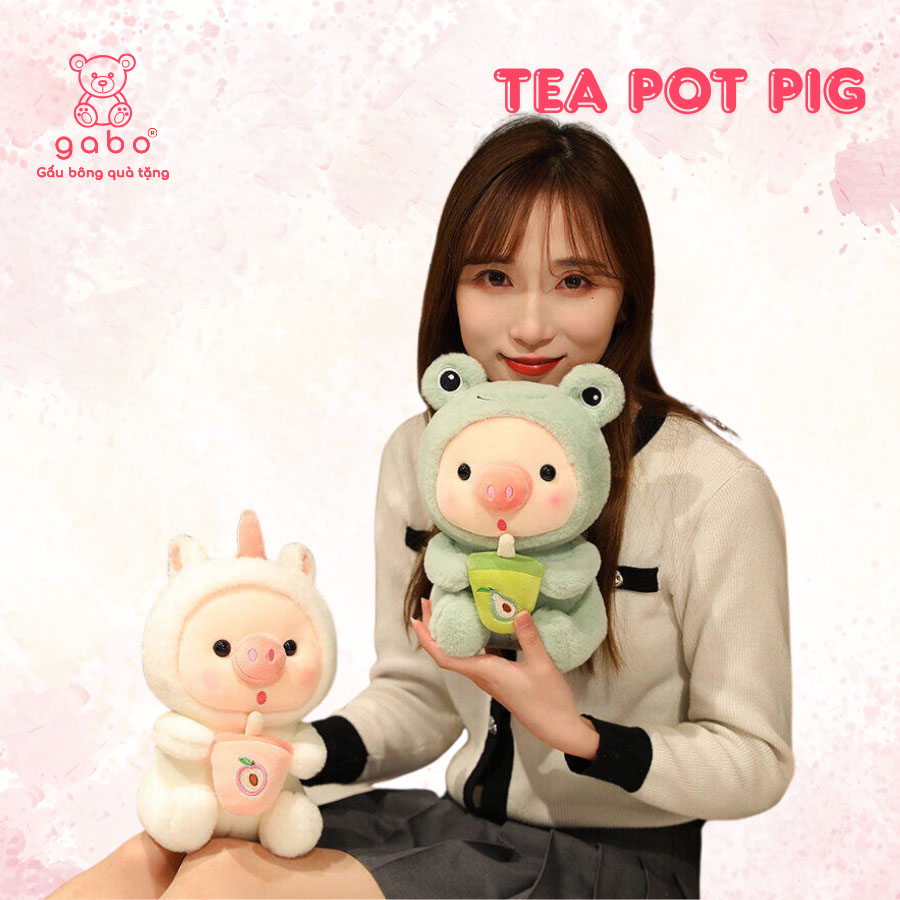 Gấu Bông Heo Cosplay Ôm Bình Trà, Heo Cute Cầm Sinh Tố 11 Gấu Bông Heo Cosplay Ếch Ôm Bình trà, Heo cute cầm trà bơ, Hàng chuẩn đẹp như hình