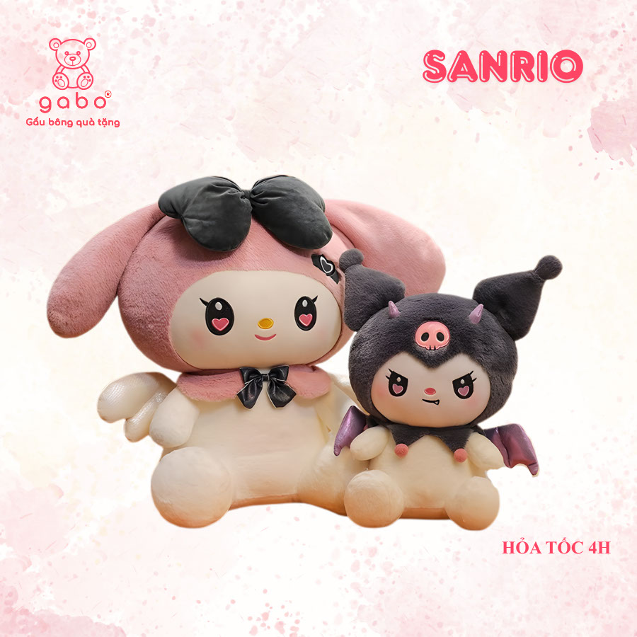 Gấu Bông Kuromi Ác Quỷ, Melody Có Cánh, Kuromi Tóc Đen Đeo Cánh 10 Gấu Bông Kuromi ác quỷ, Melody có cánh, Kuromi tóc đen đeo cánh quà tặng cho bé người yêu