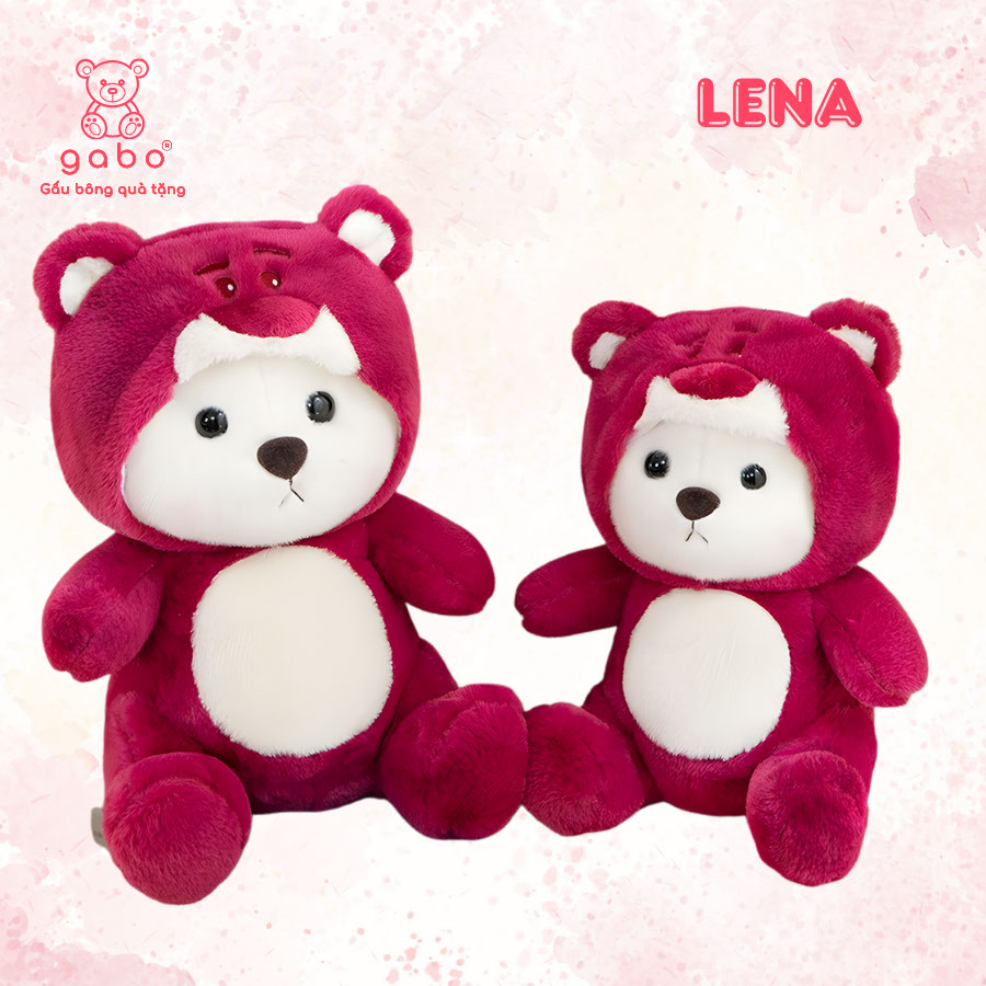 Gấu Bông Lena Cosplay Mũ Gấu Dâu, Teddy Mặc Đồ Stick, Mèo DuDu
