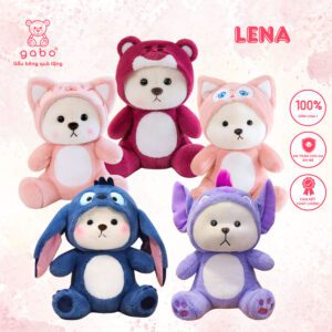 Gấu Bông Lena Cosplay Mũ Gấu Dâu, Teddy Mặc Đồ Stick, Mèo DuDu