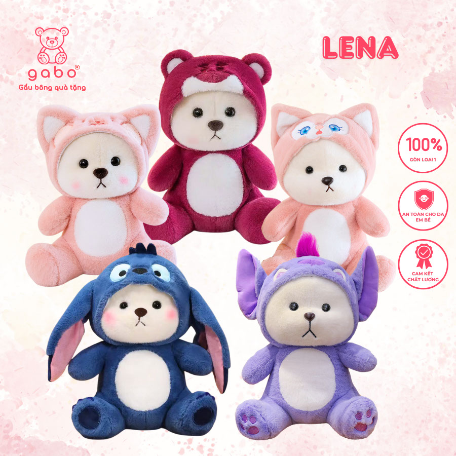 Gấu Bông Lena Cosplay Mũ Gấu Dâu, Teddy Mặc Đồ Stick, Mèo DuDu