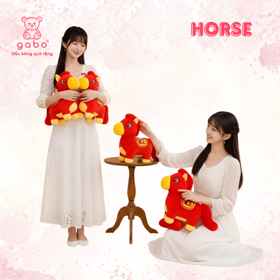 Gấu Bông Ngựa Đỏ May Mắn 2026 – Linh Vật Quà Tặng Tết Bính Ngọ Tài Lộc 2 Gấu Bông Ngựa Đỏ May Mắn, Linh Vật Ngựa Năm Mới, Quà Tặng Bính Ngọ Tết 2026, Búp Bê Ngựa Cung Hoàng Đạo