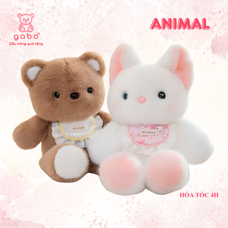 Gấu Bông Chạy Bộ, Thú Nhồi Bông Đeo Yếm Bèo Cao Cấp, Bộ Động Vật Thỏ/Mèo/Teddy Dễ Thương 11 Gấu Bông Chạy Bộ, Thú Nhồi Bông Đeo Yếm Bèo Cao Cấp, Bộ Động Vật Thỏ/Mèo/Teddy Dễ Thương Lông Tơ Quà Tặng Cho Bé