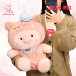 Gấu bông heo hồng mặc yếm caro