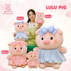 gấᴜ Bông Heo Hồng Piggy Mặc Váy, Heo Lulu Mặc Váy Đeo Nơ Công Chúa, Thú Nhồi Bông Heo Váy Babydoll Lông xù Mềm Mịn