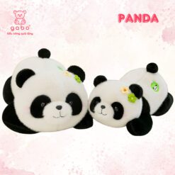 Gấu Bông Gấu Trúc Thêu Hoa, Gấu Bông Panda Nằm Thêu Hoa HuaHua Lông Kim Siêu Xinh, Thú Nhồi Bông Cho Bé