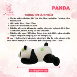 Gấu Bông Gấu Trúc Thêu Hoa, Gấu Bông Panda Nằm Thêu Hoa HuaHua Lông Kim Siêu Xinh, Thú Nhồi Bông Cho Bé