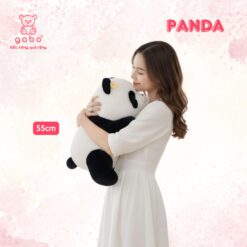Gấu Bông Gấu Trúc Thêu Hoa, Gấu Bông Panda Nằm Thêu Hoa HuaHua Lông Kim Siêu Xinh, Thú Nhồi Bông Cho Bé